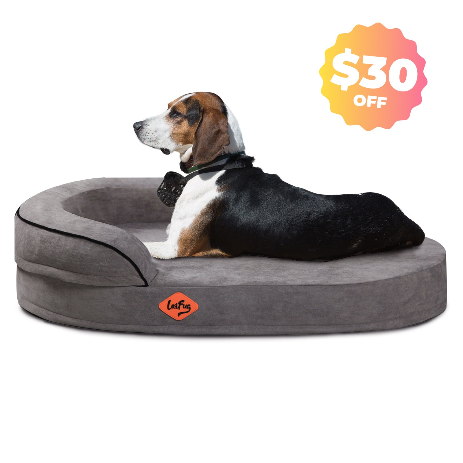 LaiFug Orthopedic Memory Foam Oval Dog Bed – Curved Bolster Support