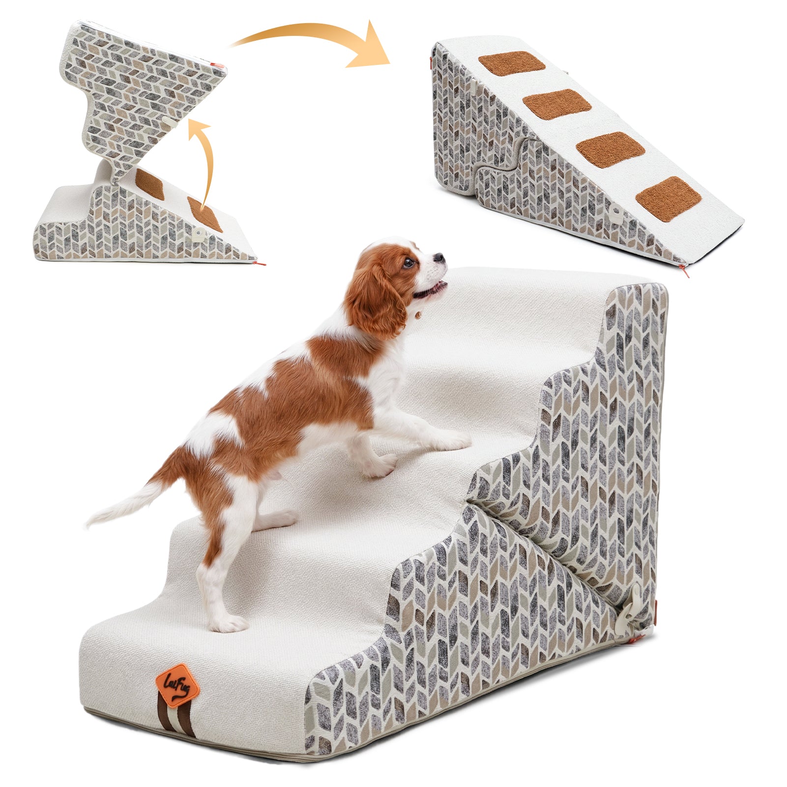 Laifug 3-5 Step Pet Dog Stairs Ramp | 2-in-1 Adjustable Foam Steps | 35D High Density Foam | Anti-Slip Base | Removable Washable Cover