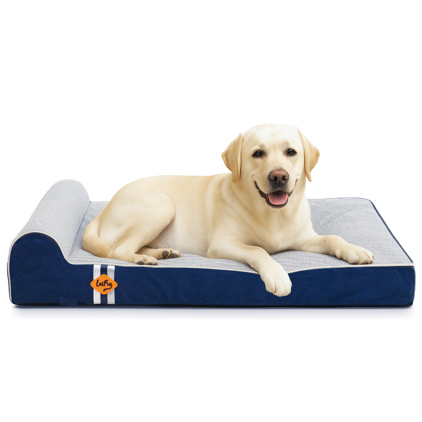 Laifug 422 Linen-Style Memory Foam Dog Bed With Pillow | Double Pillow Ergonomic Design | 30D+45D Orthopedic Foam | 3-Year Shape Retention | Waterproof Removable Washable Cover