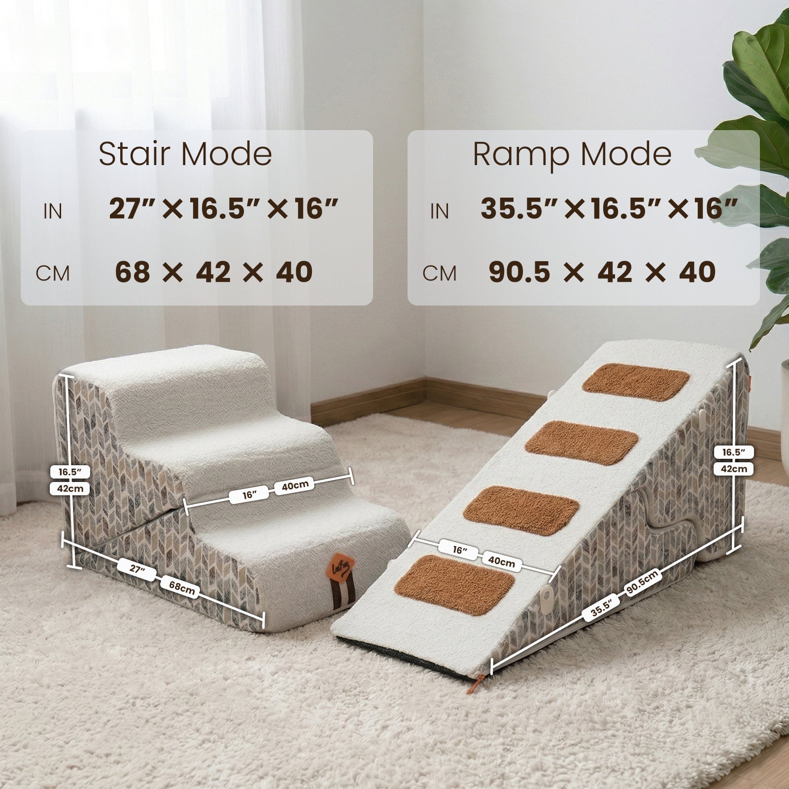 Laifug 3-5 Step Pet Dog Stairs Ramp | 2-in-1 Adjustable Foam Steps | 35D High Density Foam | Anti-Slip Base | Removable Washable Cover
