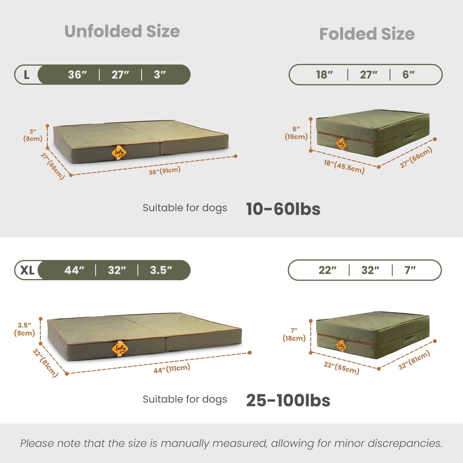 Laifug 235 Foldable Waterproof Dog Bed | 3.0"/3.5" Eggcrate Foam | Portable Travel Bed for Indoor Outdoor
