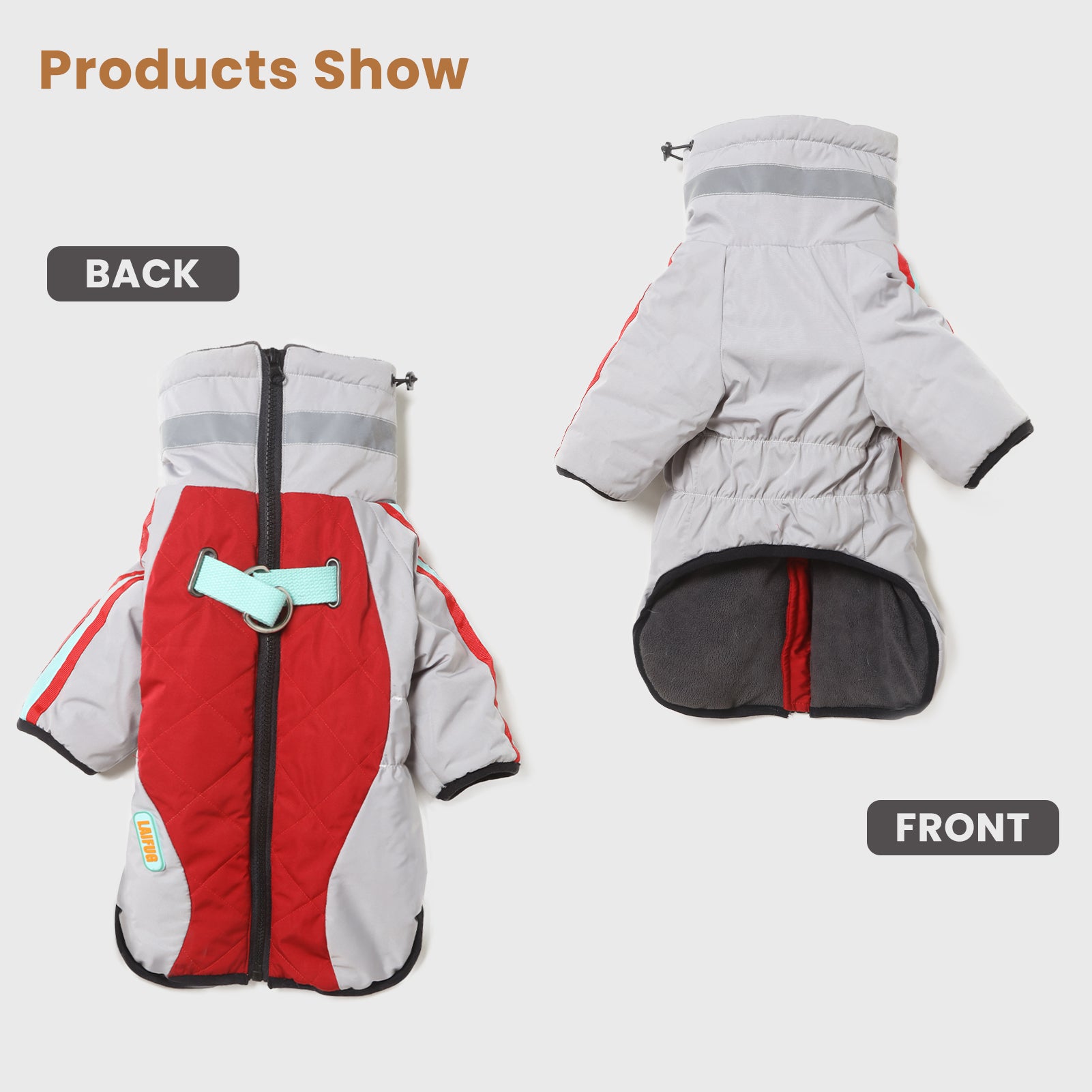 LaiFug Gray Red & Gray Blue Stand Collar Two Legs Dog Winter Coat