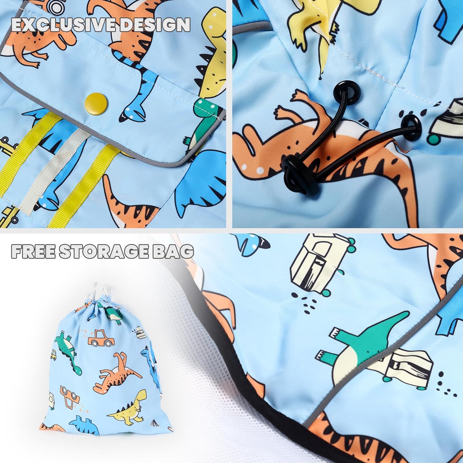 Laifug Dog Raincoat, Dinosaur Print Dog Rain Jacket - LaiFug