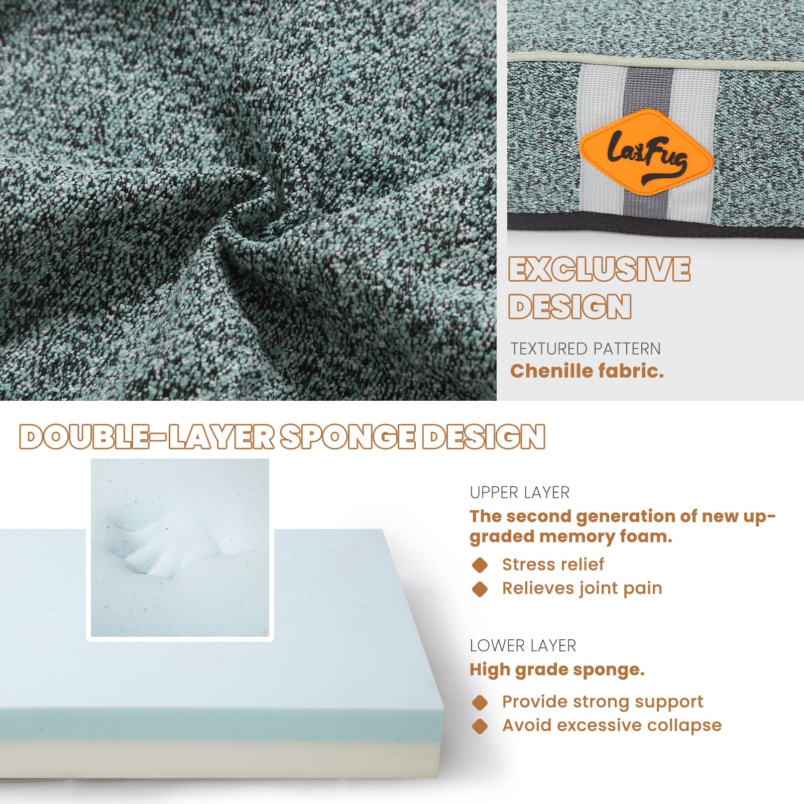 LaiFug 318 Flat Orthopedic Memory Foam Dog Bed