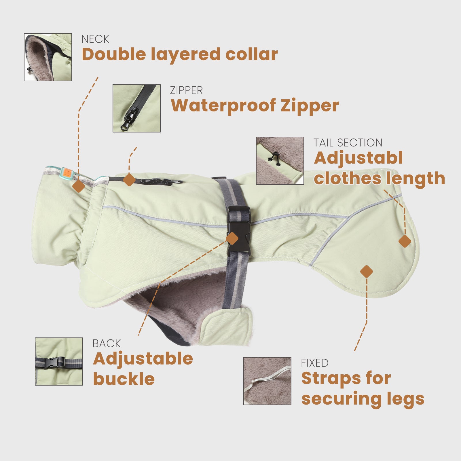 LaiFug Green Stand Collar Cloak Dog Winter Coat