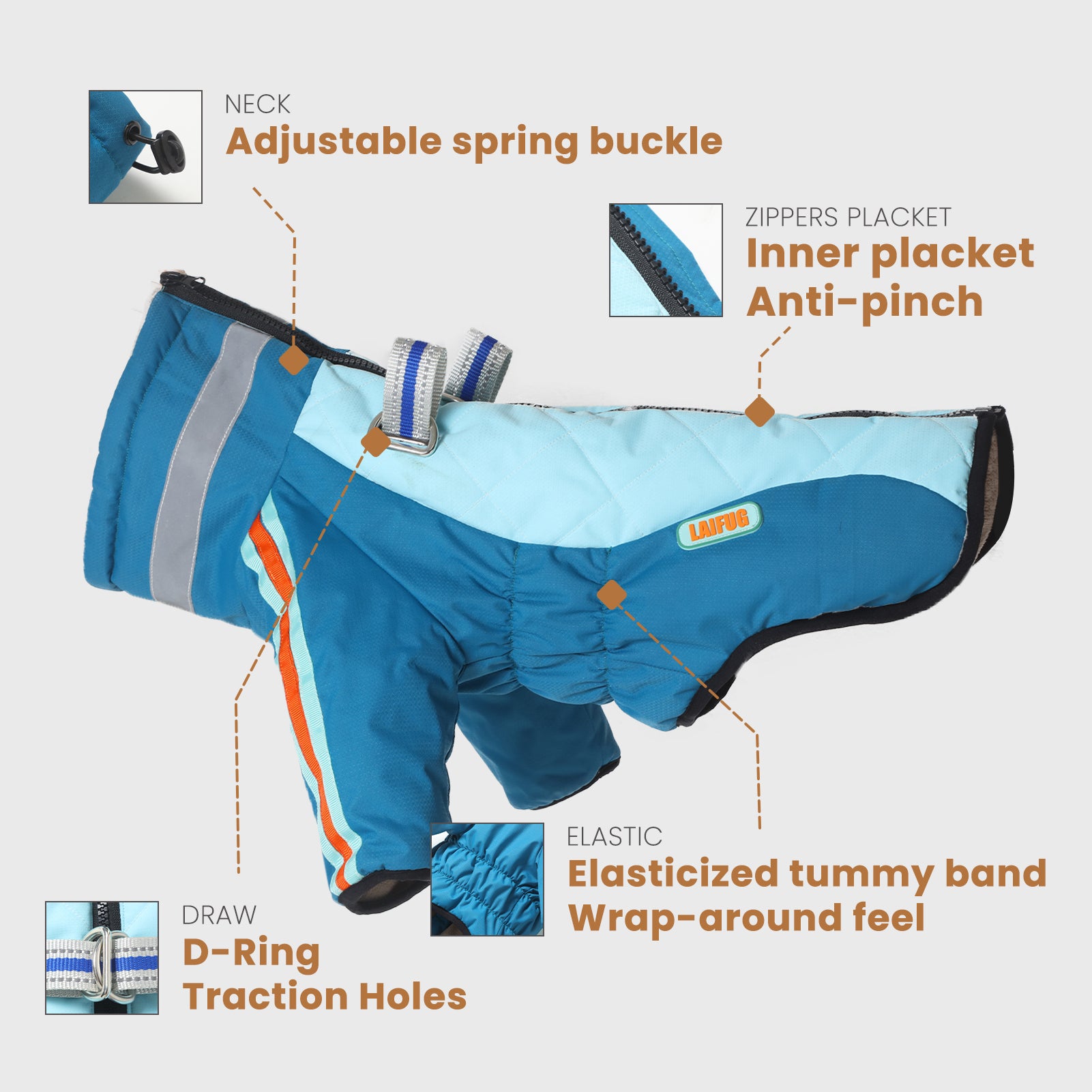 LaiFug Gray Red & Gray Blue Stand Collar Two Legs Dog Winter Coat