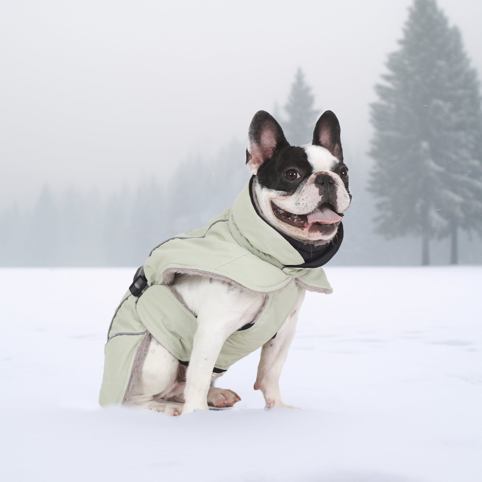 LaiFug Green Stand Collar Cloak Dog Winter Coat