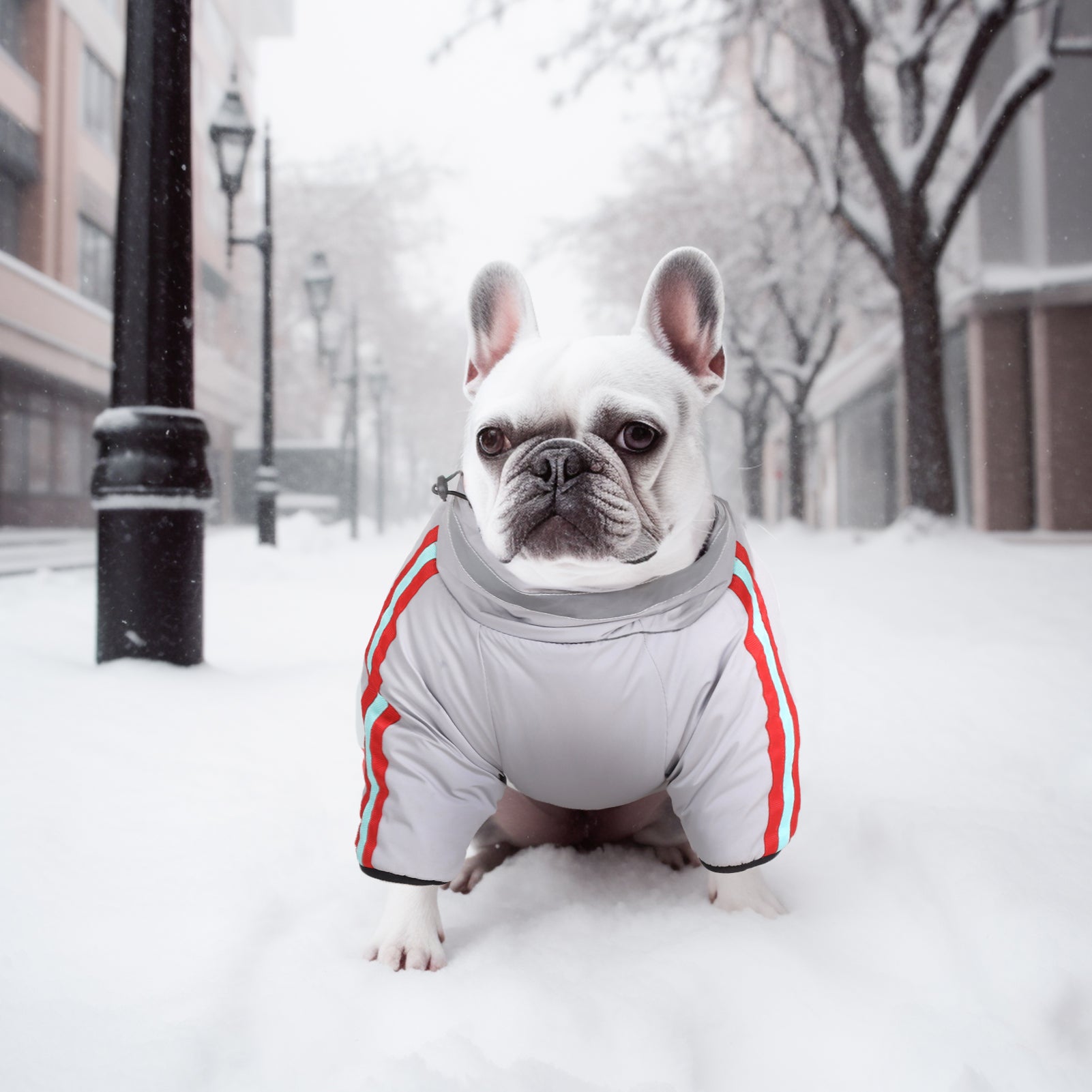 LaiFug Gray Red & Gray Blue Stand Collar Two Legs Dog Winter Coat