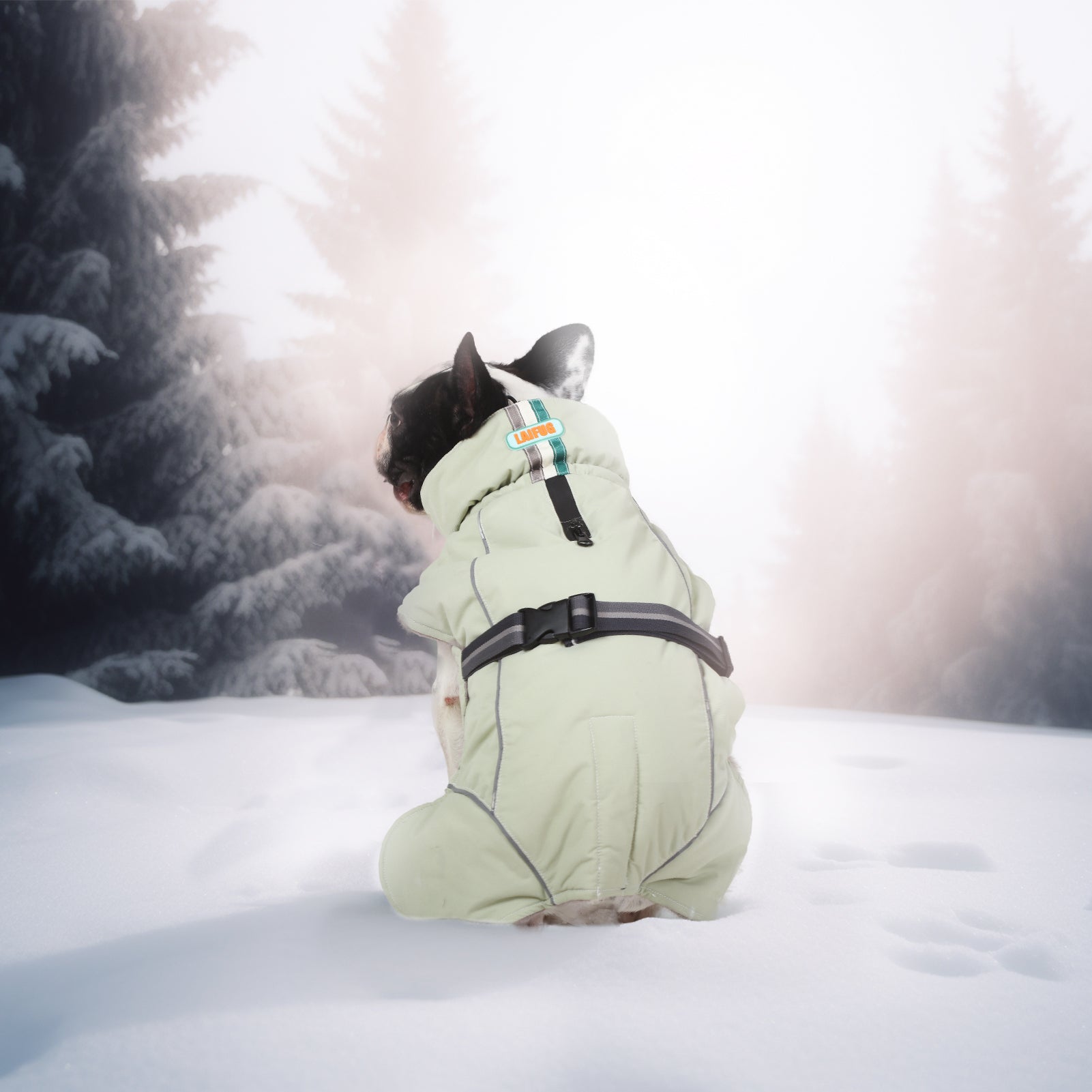 LaiFug Green Stand Collar Cloak Dog Winter Coat