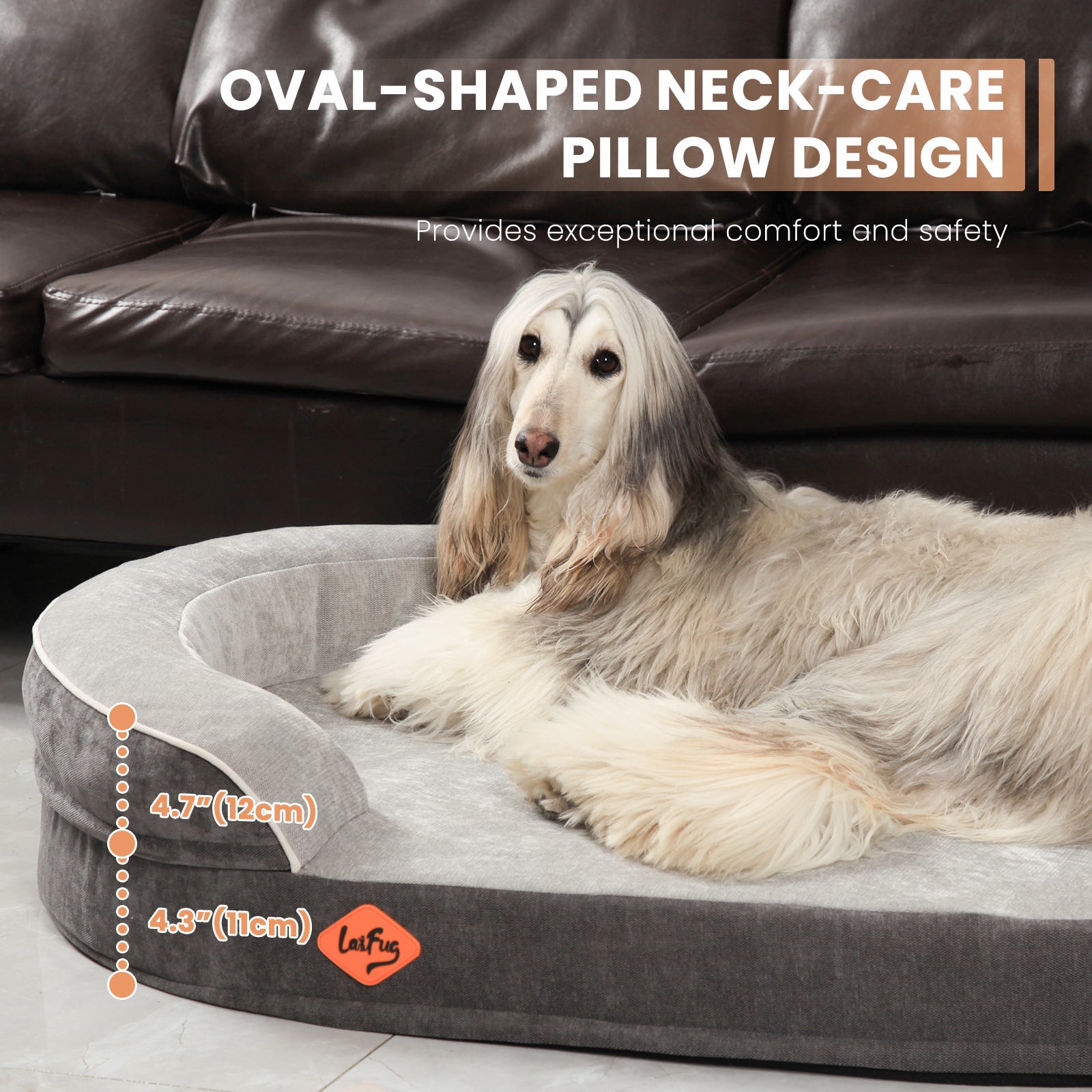 LaiFug Orthopedic Memory Foam Oval Dog Bed – Curved Bolster Support