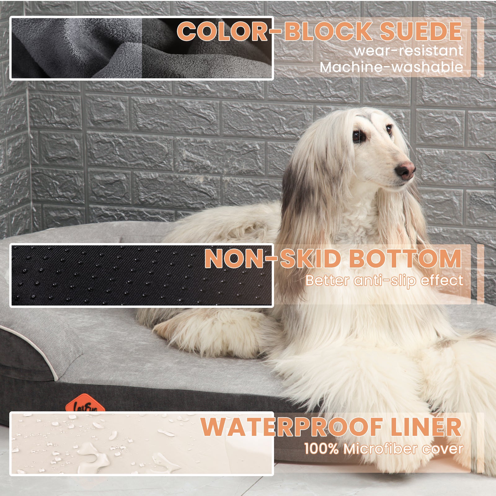 LaiFug Orthopedic Memory Foam Oval Dog Bed – Curved Bolster Support