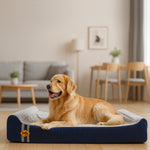 Laifug 422 Linen-Style Memory Foam Dog Bed With Pillow | Double Pillow Ergonomic Design | 30D+45D Orthopedic Foam | 3-Year Shape Retention | Waterproof Removable Washable Cover