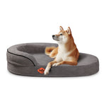 LaiFug Orthopedic Memory Foam Oval Dog Bed – Curved Bolster Support